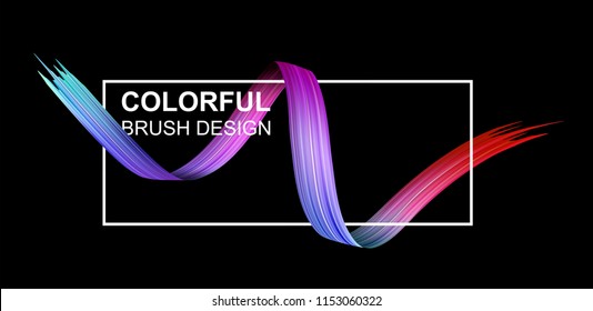 Black background with white frame and spectrum watercolor, acrylic or gouache wavy brush stroke. Colorful gradient brush design. Abstract template. Vector art illustration.