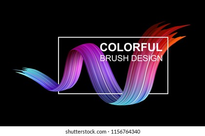 Fondo negro con marco blanco y color de agua del espectro, trazo de pincel ondulado acrílico o gouache. Diseño de pincel degradado colorido. Plantilla abstracta. Ilustración de arte vectorial.