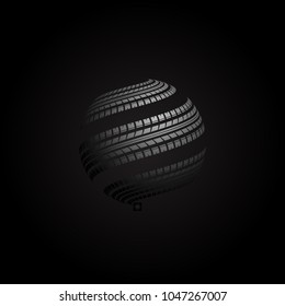 Black background with white gradient globe tire track silhouette