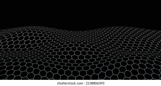 Black background and white hexagon wave