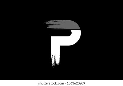 black background black and white letter P grunge alphabet logo design icon for company. Suitable as a logotype