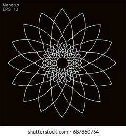 black background. white mandala. vector