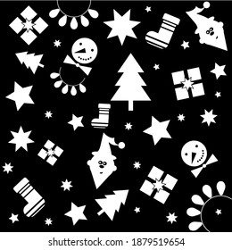 
Black background with white new year symbols