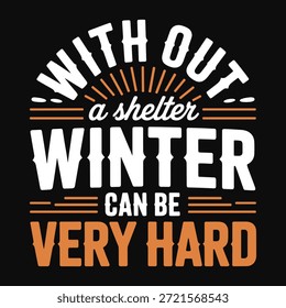 Black background with white and orange winter shelter text