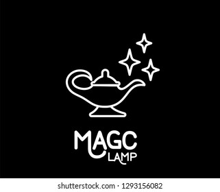 black background and white outline magic lamp logo icon designs vector