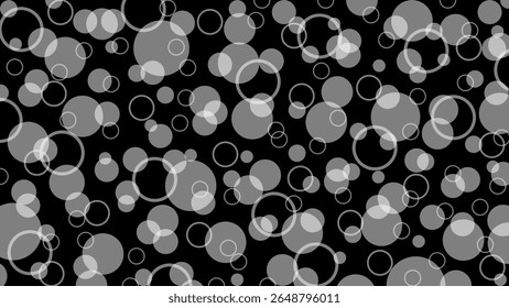 Black background and white polka dot pattern as blur or snow drops. Luxury wallpaper for a holiday or packaging.
