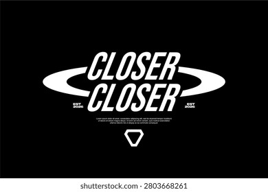 A black background with white text reading Closer Closer in a stylized font, enclosed by an oval shape.