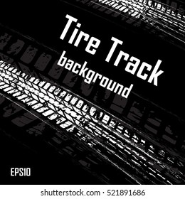 Black background with white tire tracks and sample text