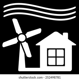 black background with windmill white icon - wind power symbol