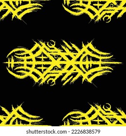 Black background with yelloow abstract rune symbol. Ancient linear tattoo design