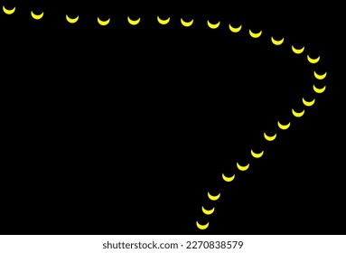 Fondo negro con luna creciente amarilla.