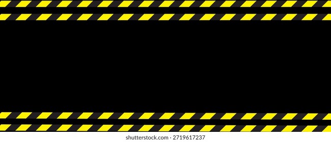 Black background with yellow and black diagonal hazard stripes frame.