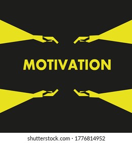 Black background, yellow motivation icon, and hand drawing. Vector drawing.