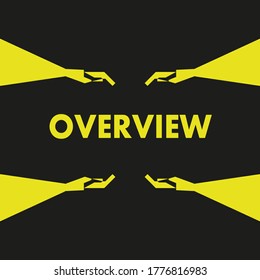 Black background, yellow overview icon, and hand drawing. Vector drawing.