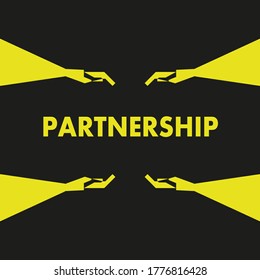 Black background, yellow partnership icon, and hand drawing. Vector drawing.