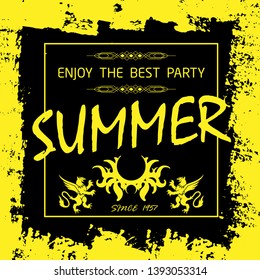 Black background with yellow summer text and grunge frame
