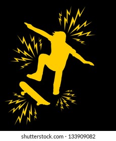 black background yellow thunder skater vector art