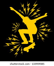 black background yellow thunder skater vector art