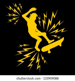 black background yellow thunder skater vector art