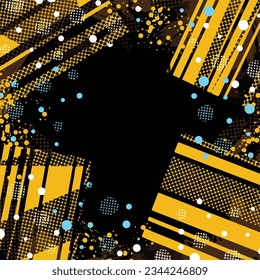 Black background with yellow, white, and blue decorative elements vector wallpaper isolated on square template.