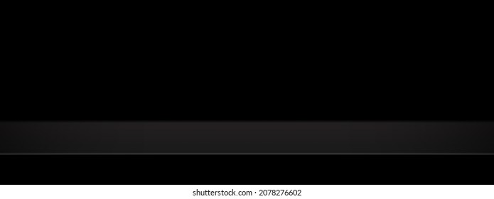 Fondo negro.Sala de escena de estudio para la exhibición de productos, publicidad, espectáculo, ceremonia de premiación, ganador sobre fondo oscuro. Escenario espacio en blanco. Piso de mesa vacío. Diseño horizontal simple. Ilustración vectorial.