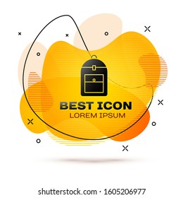 Black Backpack icon isolated on white background. Abstract banner with liquid shapes. Vector Illustration
