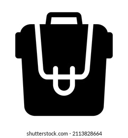 Schwarzes Rucksack Symbol auf weißem Hintergrund.