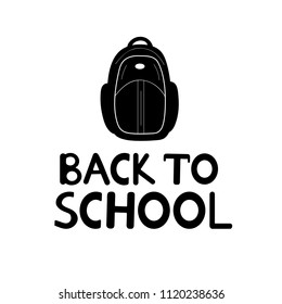 Black backpack and phrase Back to school on the white  background. Vector illustration