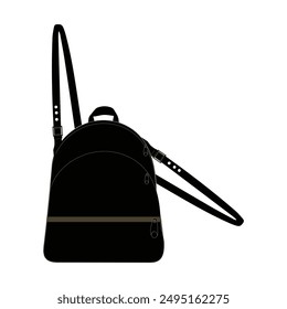 Eine schwarze Rucksack-Silhouette mit Fronttasche und Seitentaschen. Ideal für den Einsatz in Werbematerialien, Anzeigen und Produktabbildungen.