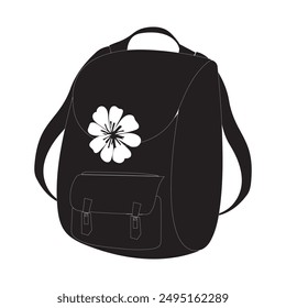 A black backpack silhouette with a front pocket and side pockets. Ideal for use in promotional materials, advertisements, and product illustrations.