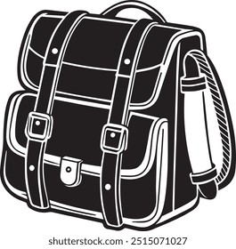 Arte vectorial de silueta de mochila negro.