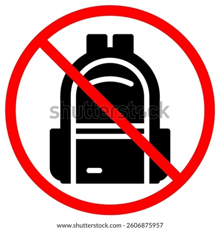 Black backpack symbol is crossed out with red circle and line, a warning for prohibited item Use this image to communicate a clear ban.