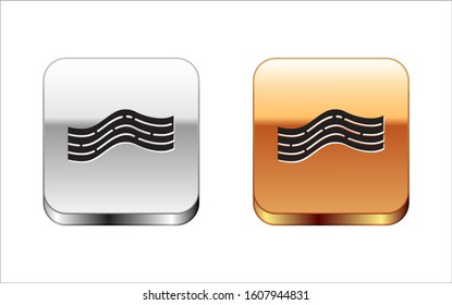 Black Bacon stripe icon isolated on white background. Silver-gold square button. Vector Illustration