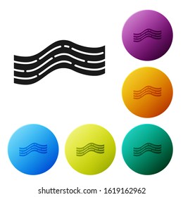 Black Bacon stripe icon isolated on white background. Set icons colorful circle buttons. Vector Illustration