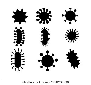 black Bacteria and germs set isolated on white background. vector illustration.