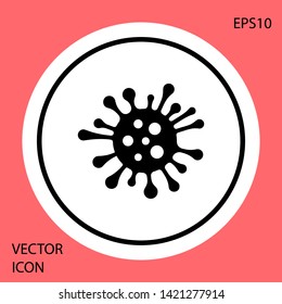 Black Bacteria icon isolated on red background. Bacteria and germs, microorganism disease causing, cell cancer, microbe, virus, fungi. White circle button. Vector Illustration