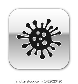 Black Bacteria icon isolated on white background. Bacteria and germs, microorganism disease causing, cell cancer, microbe, virus, fungi. Silver square button. Vector Illustration