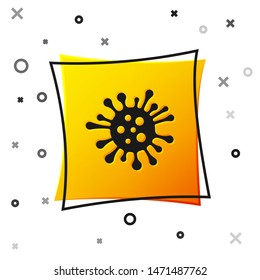 Black Bacteria icon isolated on white background. Bacteria and germs, microorganism disease causing, cell cancer, microbe, virus, fungi. Yellow square button. Vector Illustration