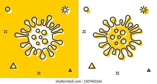 Black Bacteria icon isolated on yellow and white background. Bacteria and germs, microorganism disease causing, cell cancer, microbe, virus, fungi. Random dynamic shapes. Vector Illustration