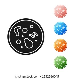 Black Bacteria icon isolated on white background. Bacteria and germs, microorganism disease causing, cell cancer, microbe, virus, fungi. Set icons colorful. Vector Illustration