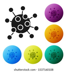 Black Bacteria icon isolated on white background. Bacteria and germs, microorganism disease causing, cell cancer, microbe, virus, fungi. Set icons colorful circle buttons. Vector Illustration
