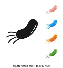 Black Bacteria icon isolated on white background. Bacteria and germs, microorganism disease causing, cell cancer, microbe, virus, fungi. Set icons colorful. Vector Illustration
