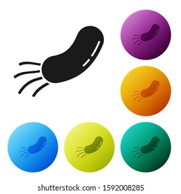 Black Bacteria icon isolated on white background. Bacteria and germs, microorganism disease causing, cell cancer, microbe, virus, fungi. Set icons colorful circle buttons. Vector Illustration