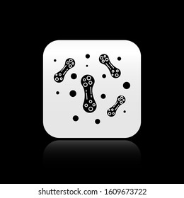 Black Bacteria icon isolated on black background. Bacteria and germs, microorganism disease causing, cell cancer, microbe, virus, fungi. Silver square button. Vector Illustration