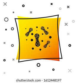 Black Bacteria icon isolated on white background. Bacteria and germs, microorganism disease causing, cell cancer, microbe, virus, fungi. Yellow square button. Vector Illustration