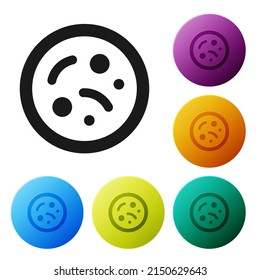 Schwarze Bakterien Symbol einzeln auf weißem Hintergrund. Bakterien und Keime, Erreger von Mikroorganismen, Zellkrebs, Mikrobe, Virus, Pilze. Symbole in den Farbkreisknöpfen einstellen. Vektorgrafik