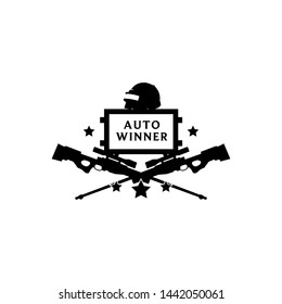 Black badge auto winner with hazmat helmet and 2 sniper make cross with star for battleground game, badge for winner 