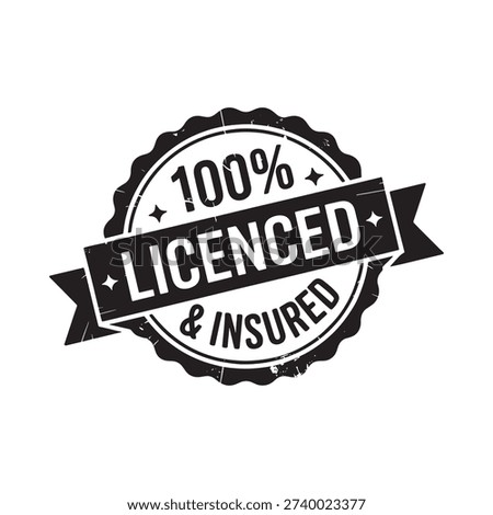 Black badge displaying 100 licenced insured text within a circular frame