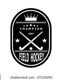 Black badge emblem for the team field hockey with crown. Vector illustration