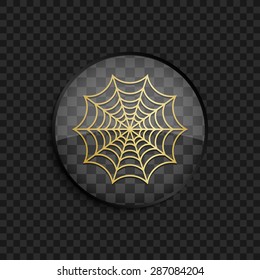 Black badge with gold cobweb silhouette on square background 